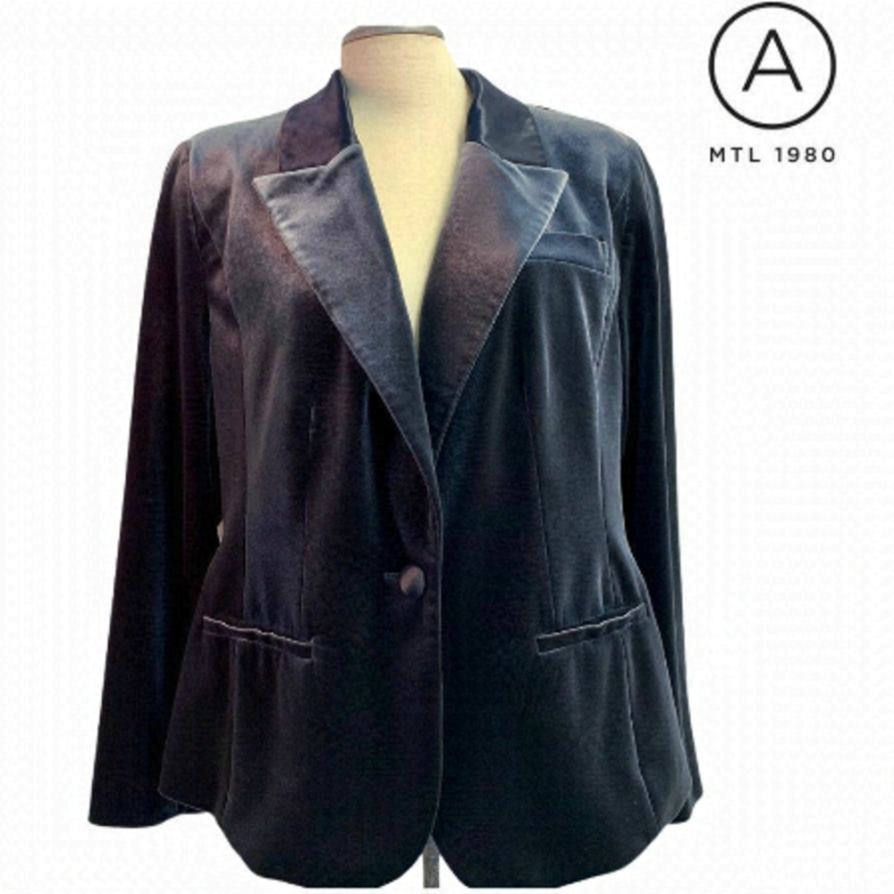 A MTL 1980 blue velvet blazer Sz 12 - Picture 1 of 9